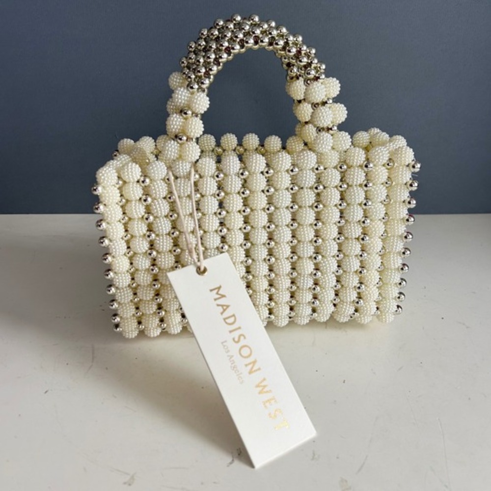 Madison West Beaded Mini Tote Bag Faux Pearl Retro Spring Dressy NEW